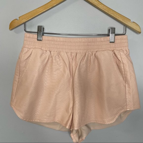 Lovers + Friends Vegan Croc Leather Soccer Shorts Pink Elastic Waist - Picture 2 of 10